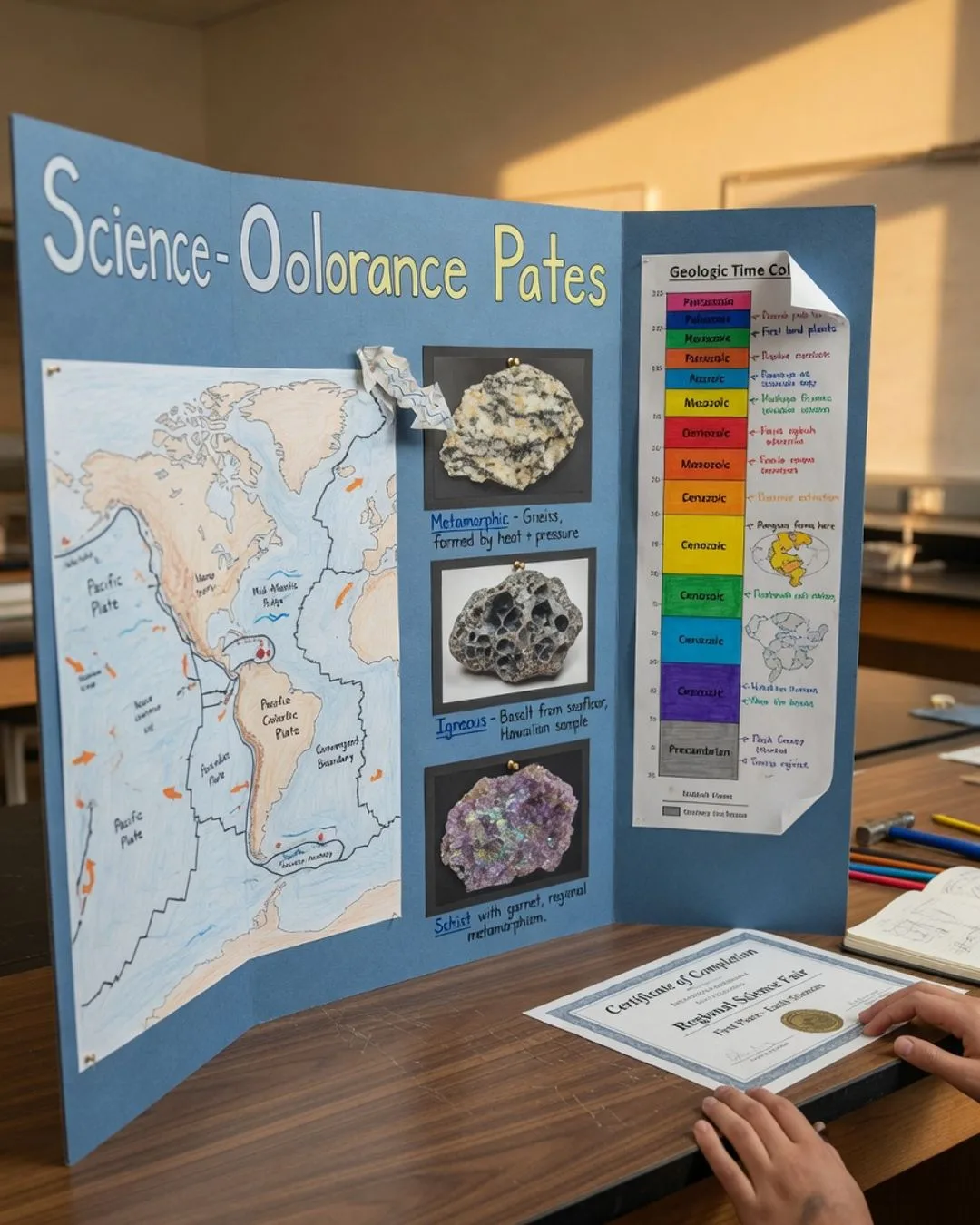 A student presenting results at a capstone defense, gesturing toward their data in front of a small audience.