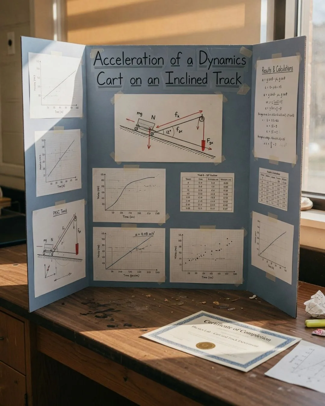 A student presenting results at a capstone defense, gesturing toward their data in front of a small audience.