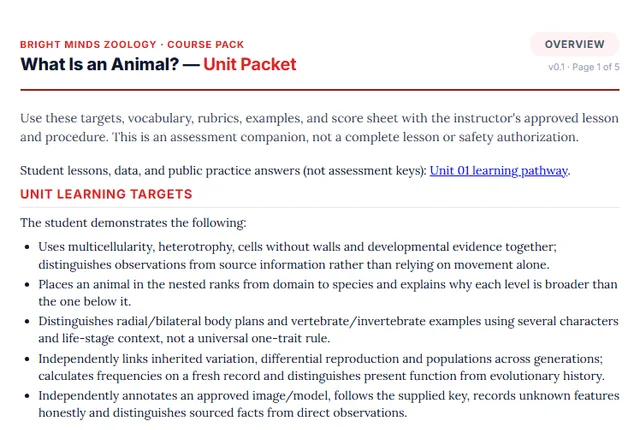 Screenshot preview of the Zoology Unit 1: What Is an Animal? printable packet page.
